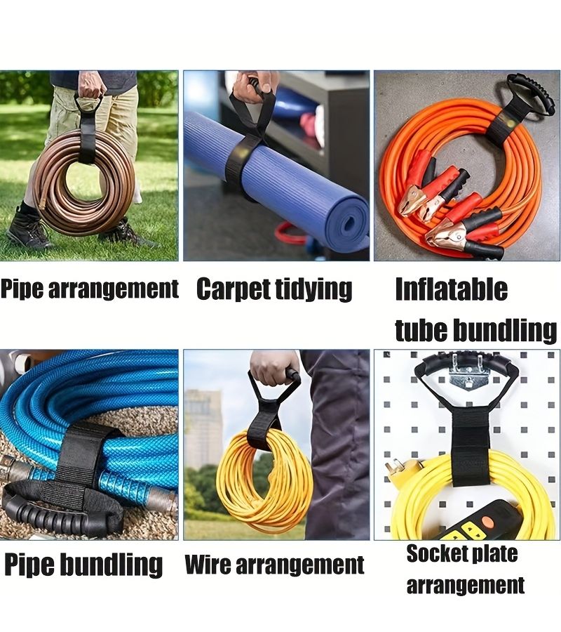Black 1pc Portable Wrap Storage Strap with Handle for Garden Hoses Extension Cords - Image 5