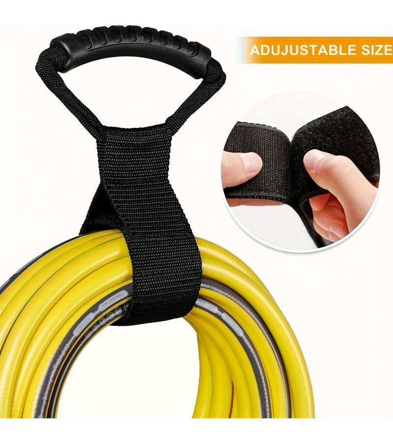Black 1pc Portable Wrap Storage Strap with Handle for Garden Hoses Extension Cords - Image 4