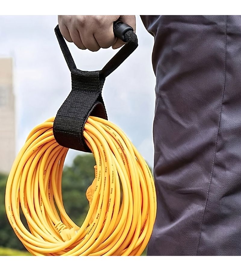 Black 1pc Portable Wrap Storage Strap with Handle for Garden Hoses Extension Cords - Image 1