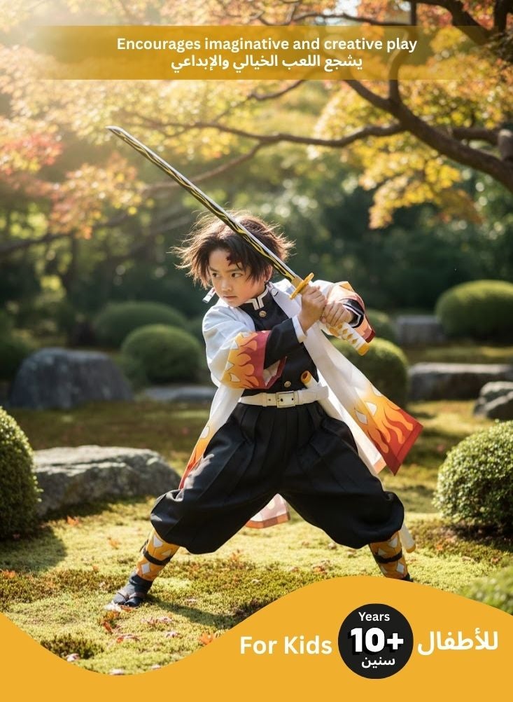بريميم سيف كاتانا خشبي مستوحى من رينغوكو كيوجورو من أنمي قاتل الشياطين، لعبة للأطفال - سيف ساموراي خشبي على طراز هاشيرا اللهب مع غمد، سلاح لعب أدوار أنمي كوسبلاي، نصل تدريب آمن - Image 4