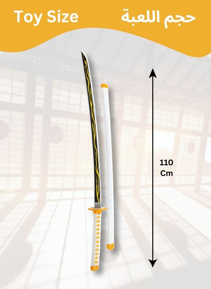 بريميم سيف كاتانا خشبي مستوحى من رينغوكو كيوجورو من أنمي قاتل الشياطين، لعبة للأطفال - سيف ساموراي خشبي على طراز هاشيرا اللهب مع غمد، سلاح لعب أدوار أنمي كوسبلاي، نصل تدريب آمن - Image 3