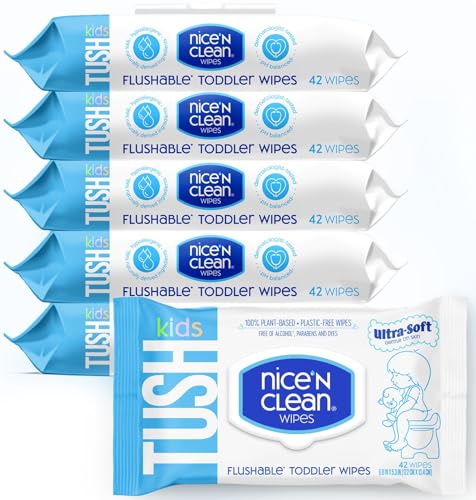 Nice 'N CLEAN Flushable Toddler Wipes 42ct (6-Pack) | 100% Plant-Based, Unscented Wet Wipes for Sensitive Skin | Potty Training Essentials | Flushable Baby Wipes for All Ages - Image 1