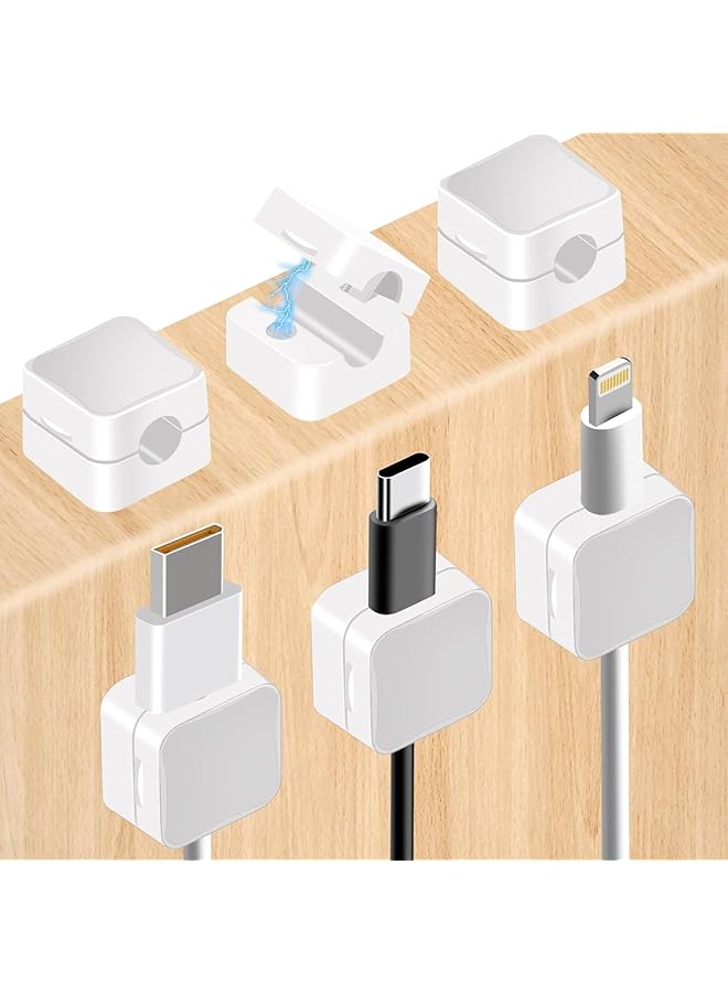 S-TOP Magnetic Cord Organizer (6-Pack) – Premium Cable Management Clips with Strong Adhesive for Desk, Nightstand, Kitchen, Car & Office – Keep Phone Wires Tidy & Tangle-Free (White) - Image 1