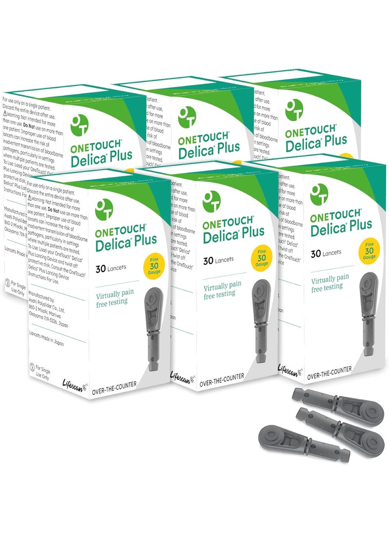 ONETOUCH OneTouch Delica Plus Lancets for Diabetes Testing | Fine 30 Gauge Lancets for Blood Test | Diabetic Supplies for Blood Sugar Monitor | Lancets for Lancing Device, 180 Count 