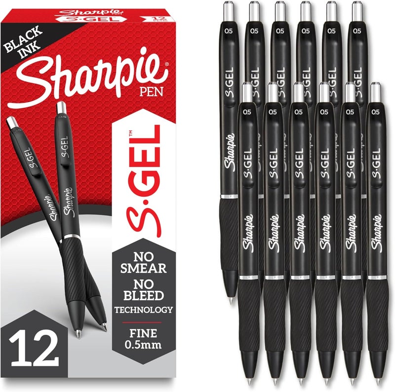 Sharpie أقلام شاربى SGel أقلام جل أقلام رسم أقلام حبر جل لتدوين الملاحظات أقلام كتابة أقلام تلوين أقلام ذات نقطة دقيقة 0.5 مم حبر أسود جل 12 عدداً - Image 1