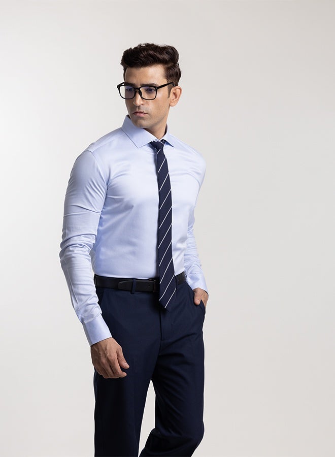 مانرزم The Non Iron Professional Blue Dress Shirt with Semi Cut Away Collar & Crisp Structure - Image 4