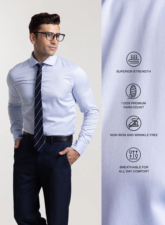 مانرزم The Non Iron Professional Blue Dress Shirt with Semi Cut Away Collar & Crisp Structure - Image 3