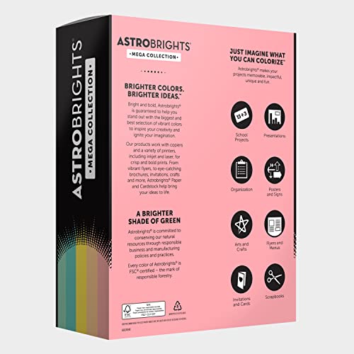 Astrobrights مجموعة أستروبرايتس ميغا، ورق ملون، مجموعة ألوان باستيل زاهية 5 ألوان، 320 ورقة، 65 رطل/176 جرام، 8.5" × 11" - المزيد من الأوراق! (91780) - Image 3