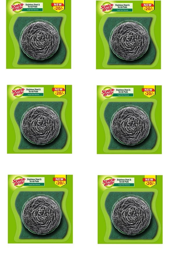سكوتش مجموعة وسادات التنظيف المصنوعة من الفولاذ المقاوم للصدأ من سكوتش برايت (عبوة من 6 قطع) - Image 1