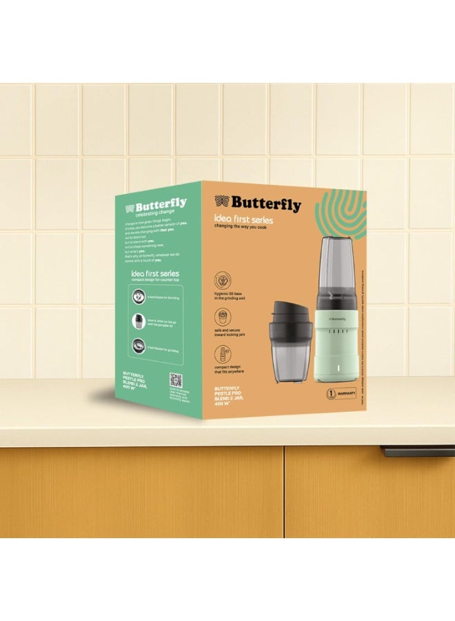 Butterfly Pestle Pro Blend Mixer Grinder | Smoothie Maker with 2 Tinted Inward Locking Jars | Inbuilt SS Base | 2-Leaf & 4-Leaf Blades | Easy Sip & Store Lids | 400W - Image 3