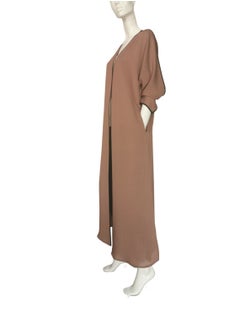 Sana'a Kayum Fawn Checkered Classic Front Open Dolman Sleeve Abaya By Sanaa Kayum  - Image 3
