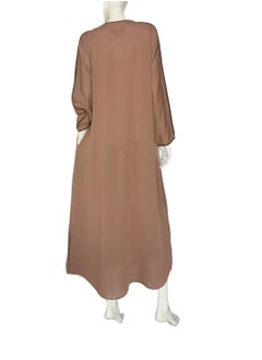 Sana'a Kayum Fawn Checkered Classic Front Open Dolman Sleeve Abaya By Sanaa Kayum  - Image 5