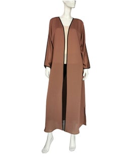 Sana'a Kayum Fawn Checkered Classic Front Open Dolman Sleeve Abaya By Sanaa Kayum  - Image 1