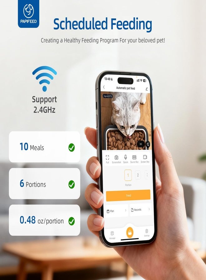 PAPIFEED جهاز تغذية القطط الأوتوماتيكي من بابيفيد مزود بكاميرا، بدقة 720 بكسل عالية الوضوح ورؤية ليلية، سعة 6 لترات، مع تطبيق، يعمل بتقنية واي فاي 2.4 جيجا هرتز، مزود بمؤقت تغذية للقطط الجافة، صوت ثنائي الاتجاه، جهاز تغذية ذكي للحيوانات الأليفة (الكلاب)، من 1 إلى 10 وجبات يوميًا - Image 3