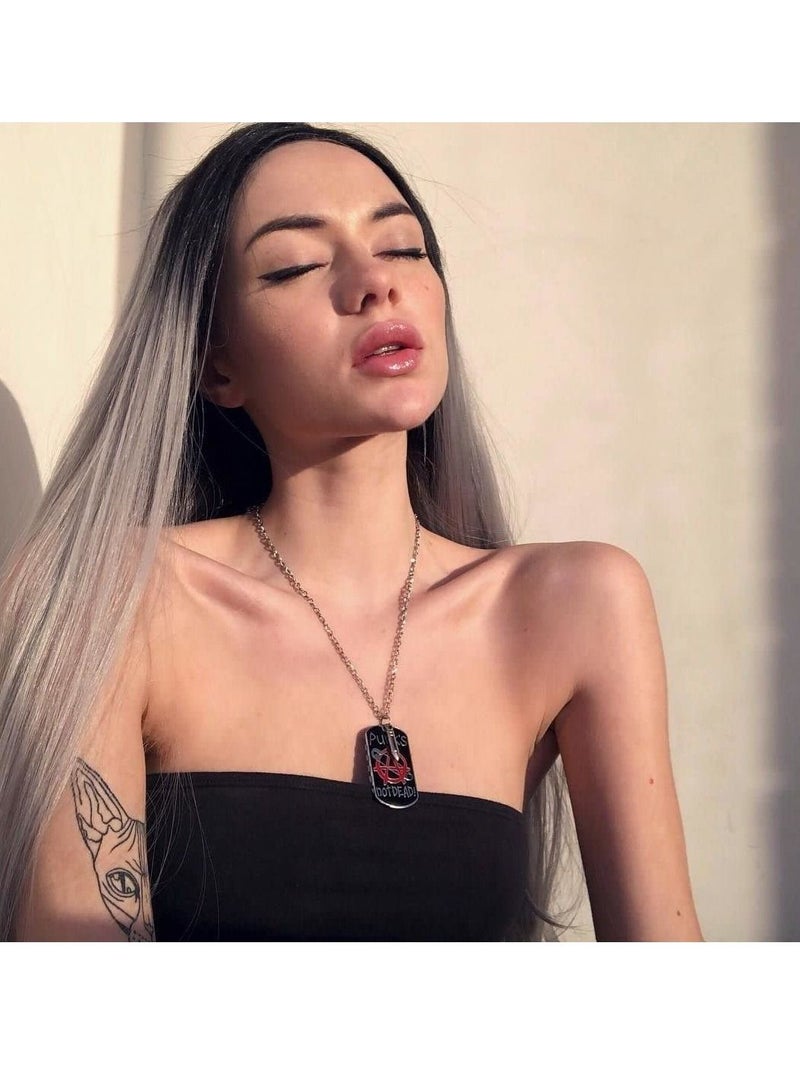 إستيل أومبير رمادي دانتيل أمامي باروكة شعر مستعار صناعي طويل مستقيم للنساء نصف يد 22 بوصة شعر مستعار - Image 4