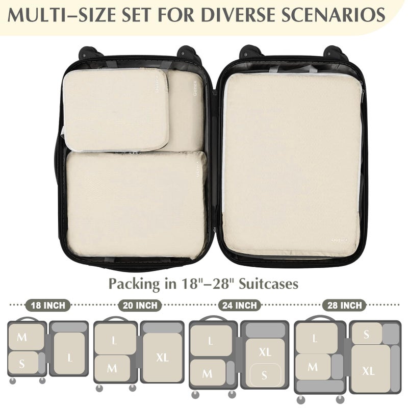 Gonex أكياس تعبئة ضغط غونيكس، 4 قطع حقائب سفر قابلة للتوسيع منظم الأمتعة (4 قطع كريمي) - Image 4