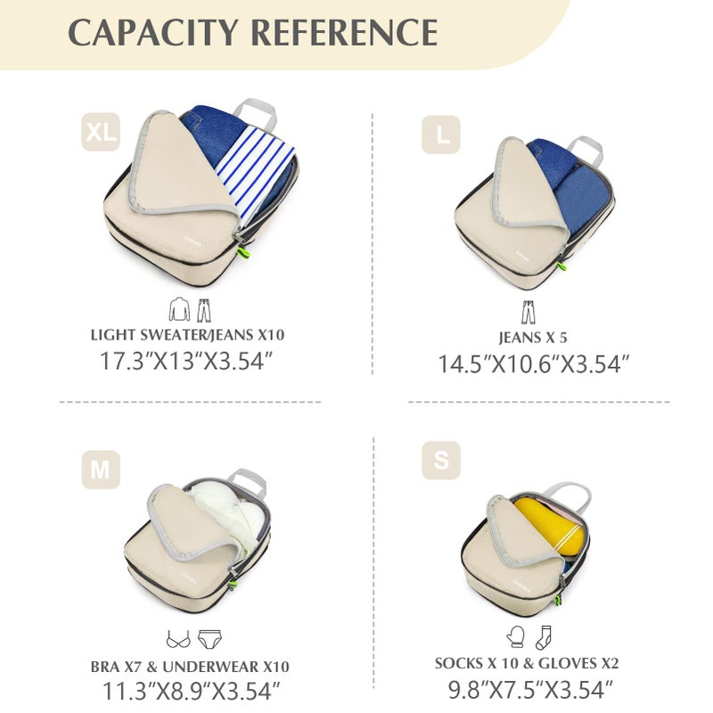 Gonex أكياس تعبئة ضغط غونيكس، 4 قطع حقائب سفر قابلة للتوسيع منظم الأمتعة (4 قطع كريمي) - Image 5