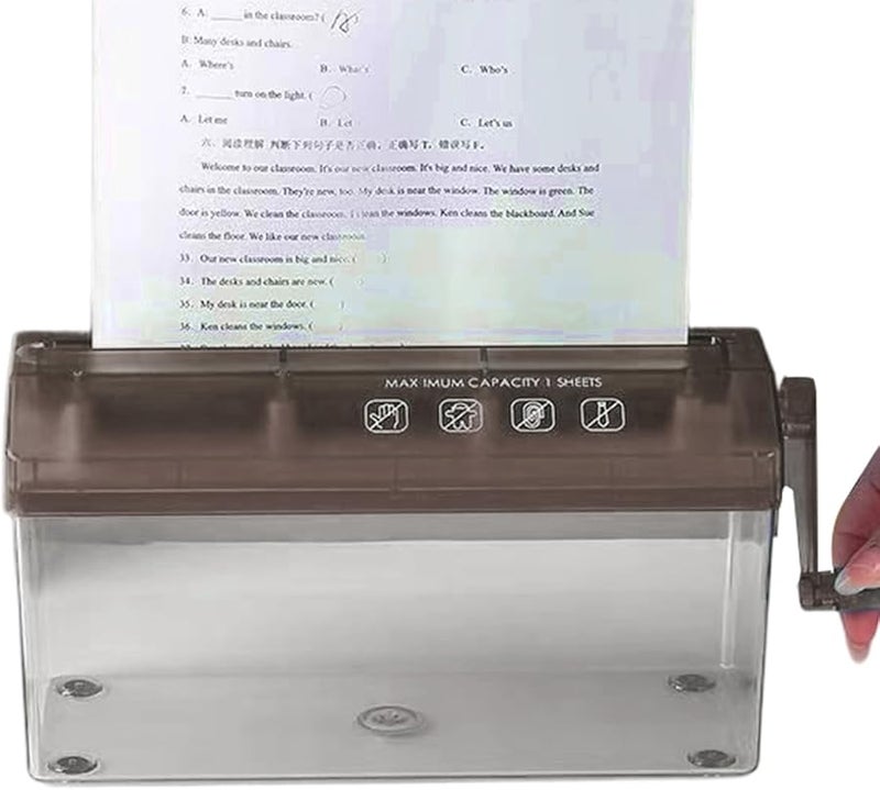 Black Manual Paper Shredder Hand Cranked Document Cutter for Privacy Protection Home School Office - Image 1
