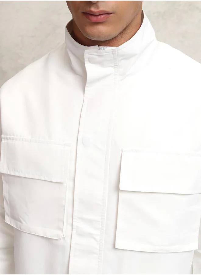 Ketch Solid Concealed Placket High Neck Jacket by Styli