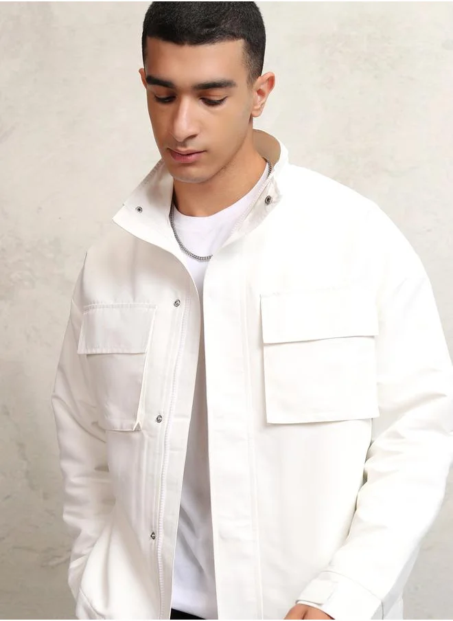 Ketch Solid Concealed Placket High Neck Jacket by Styli