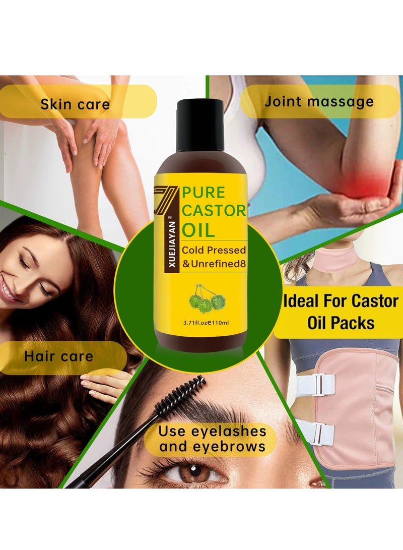 Pure Cold Pressed Castor Oil -  3.71 fl oz  - Unrefined & Hexane Free - 100% Pure Castor Oil for Hair Growth, Thicker Eyelashes & Eyebrows, Dry Skin, Healing, Hair Care, Joint and Muscle Pain1 - Image 2