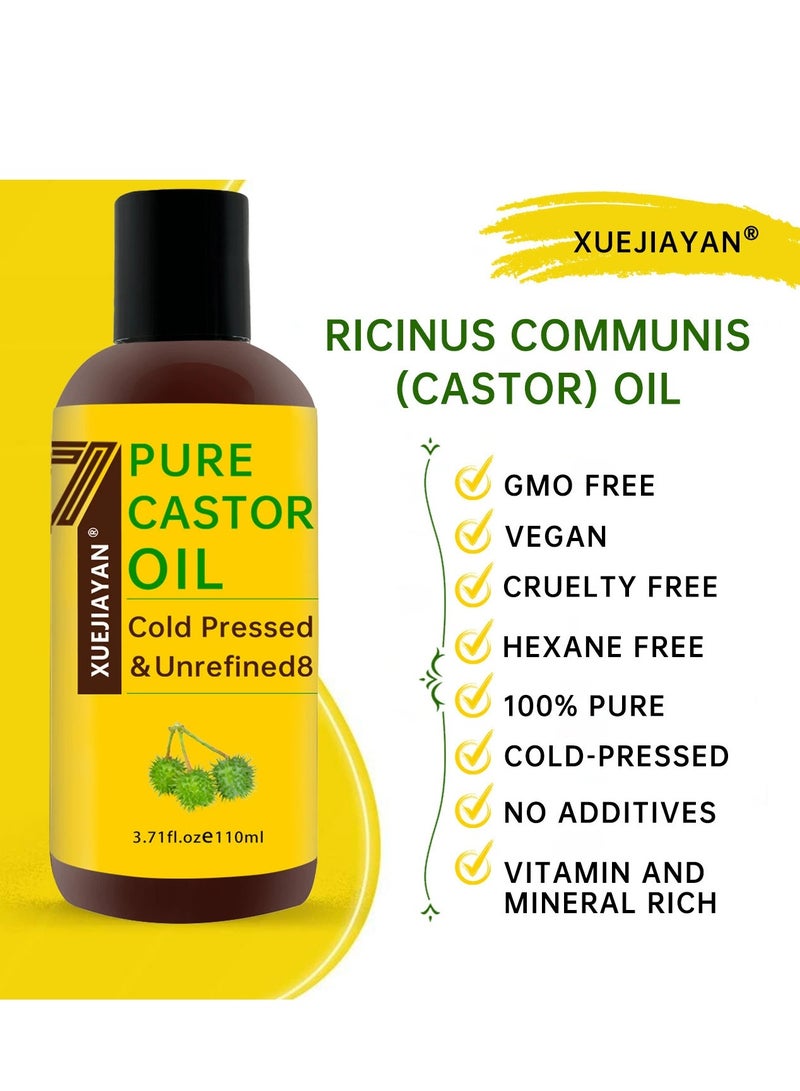Pure Cold Pressed Castor Oil -  3.71 fl oz  - Unrefined & Hexane Free - 100% Pure Castor Oil for Hair Growth, Thicker Eyelashes & Eyebrows, Dry Skin, Healing, Hair Care, Joint and Muscle Pain1 - Image 3