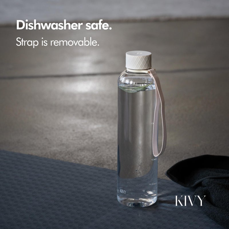 KIVY Slim Water Bottle 32oz [Lightweight & Shatterproof Tritan] Fits Backpack & Cupholder for Travel, Sports, School, Gym - Clear water bottle with measurements - Transparent Beige - Dishwasher Safe - Image 3