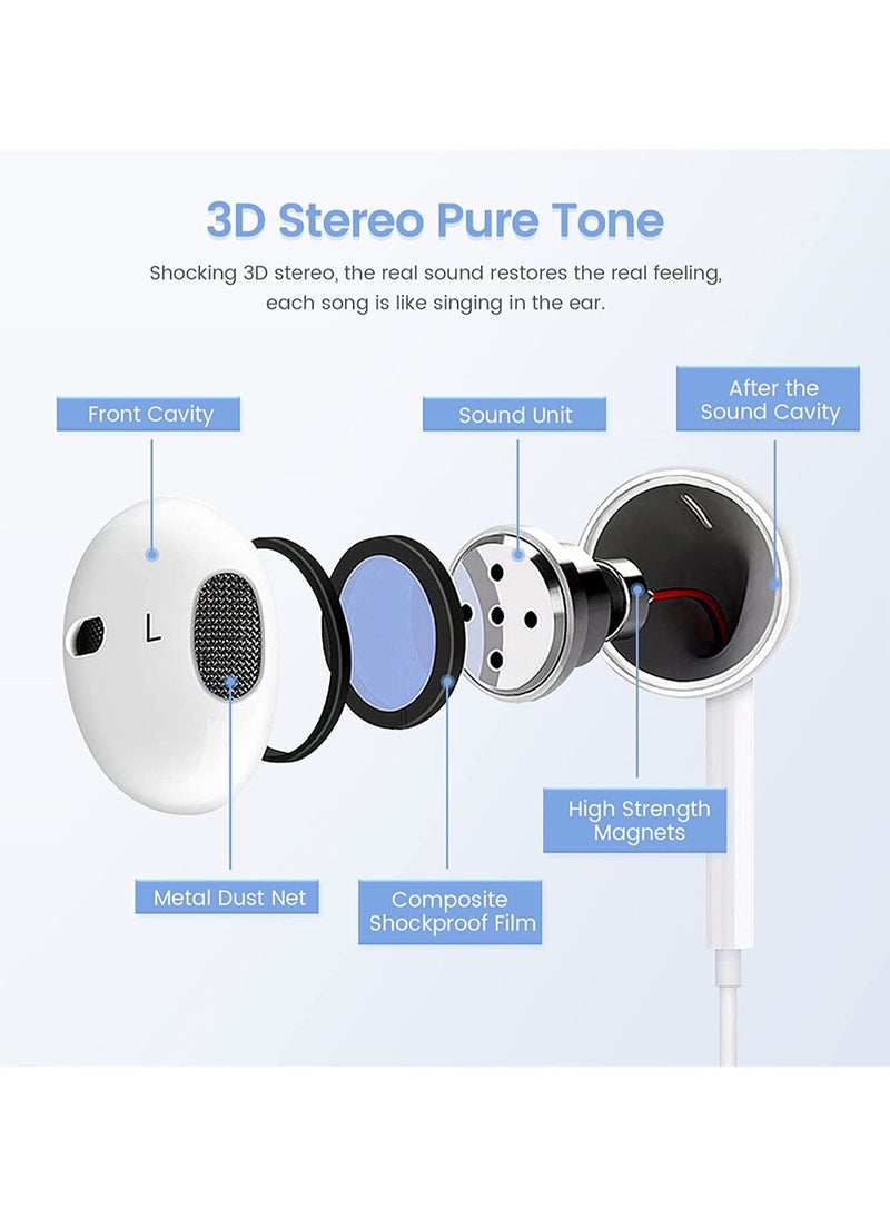 General - Earphone Wired High Quality For iPhone Built-in Microphone and Volume Control Compatible with iPhone 7/8/X/11/12/13/14/Pro/Pro Max,Support All iOS System,White，2 Pack - Image 1