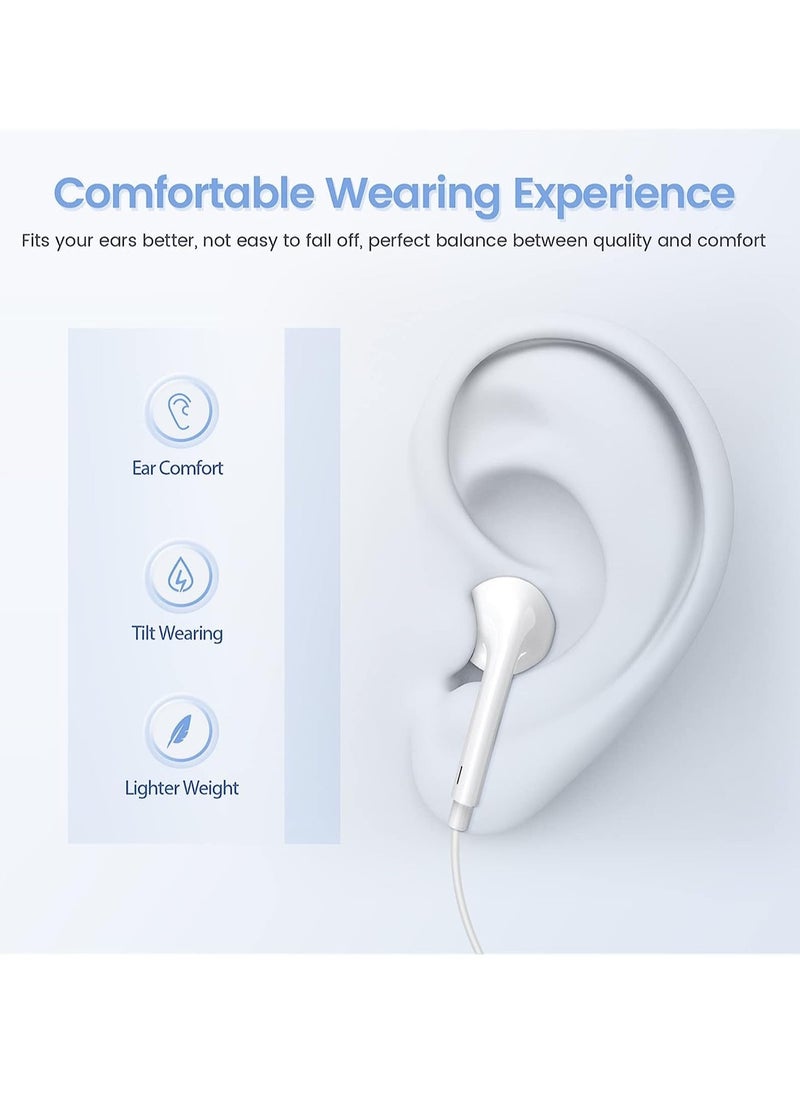 General - Earphone Wired High Quality For iPhone Built-in Microphone and Volume Control Compatible with iPhone 7/8/X/11/12/13/14/Pro/Pro Max,Support All iOS System,White，2 Pack - Image 1