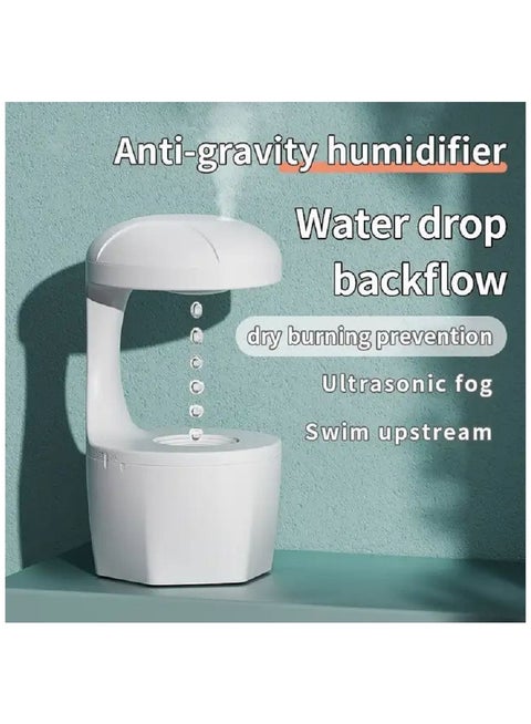 Anti-Gravity Water Drop Humidifier: Ultrasonic Cool Mist with LED Clock, Silent Operation, and Night Light - Perfect for Bedroom or Office Spaces