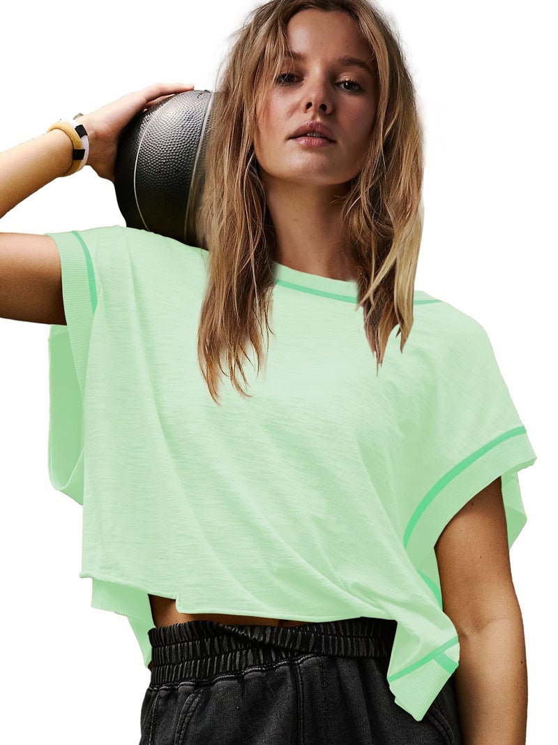 Panadila Womens Oversized Tshirts Open Back Workout Top Athletic Shirts Short Sleeve Crop Tops Gym Yoga Tee (Light Green,M) - Image 2