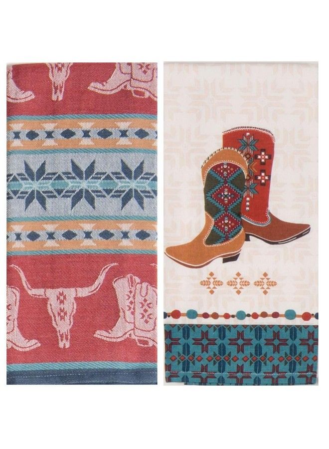Kay Dee Southwest At Heart Jacquard Tea Towel & Boots Tea Towel Set Of 2 Southwestern Native Print Western Cowboy Kitchen Towels Dishtowel Set  - Image 1