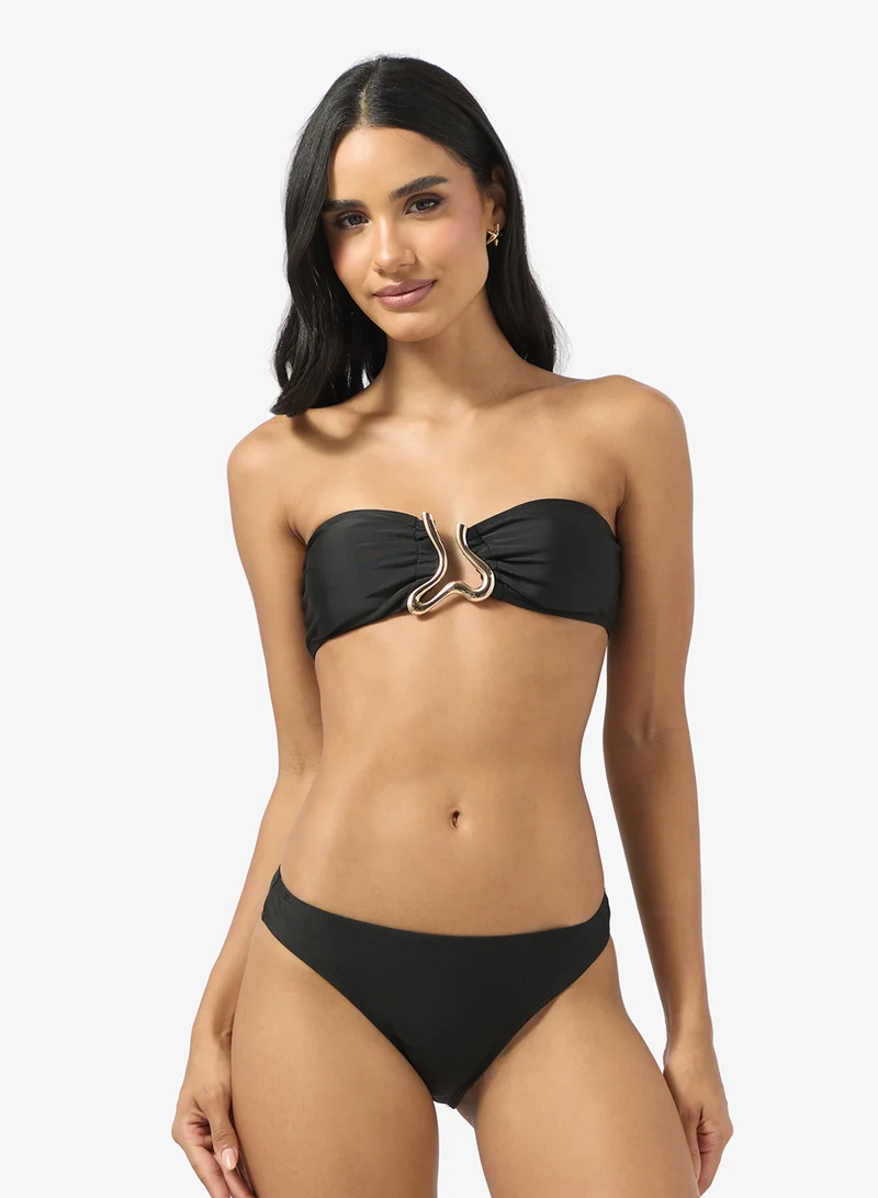 Ginger 3Pc Bandeau Bikini Set &amp; Skirt With Metal Accent