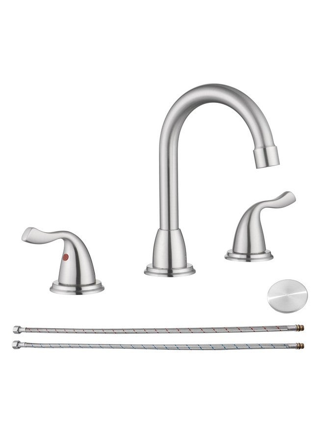 RKF Bathroom Faucets for Sink 3 Hole Brushed Nickel 8 inch Widespread Bath Sink Faucet with Drain Double Lever Handle Vanity Basin Mixer Tap with Hose&Deck RKF03011 - Image 1