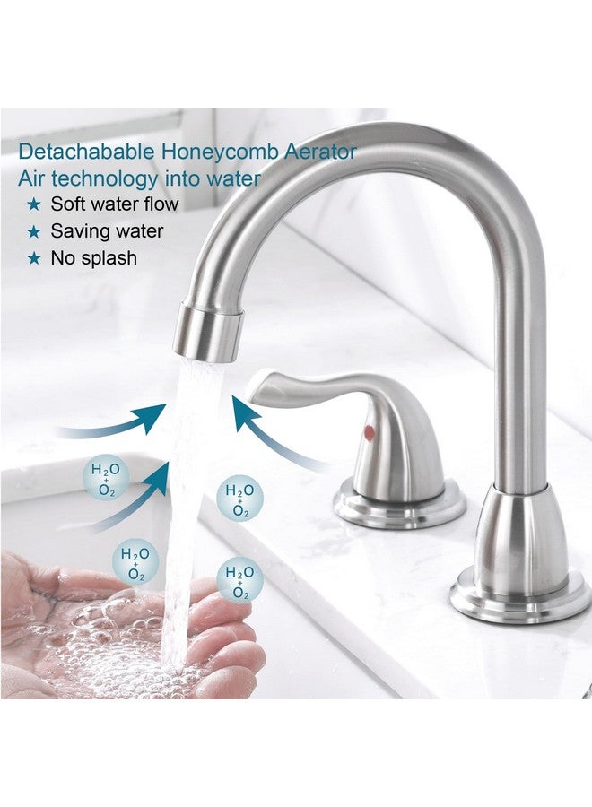 RKF Bathroom Faucets for Sink 3 Hole Brushed Nickel 8 inch Widespread Bath Sink Faucet with Drain Double Lever Handle Vanity Basin Mixer Tap with Hose&Deck RKF03011 - Image 2