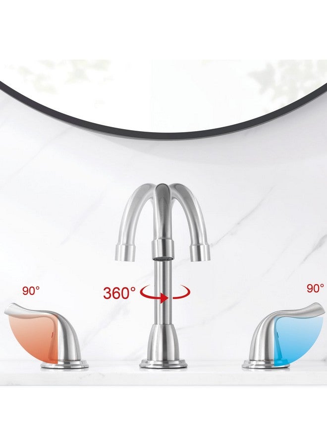 RKF Bathroom Faucets for Sink 3 Hole Brushed Nickel 8 inch Widespread Bath Sink Faucet with Drain Double Lever Handle Vanity Basin Mixer Tap with Hose&Deck RKF03011 - Image 5