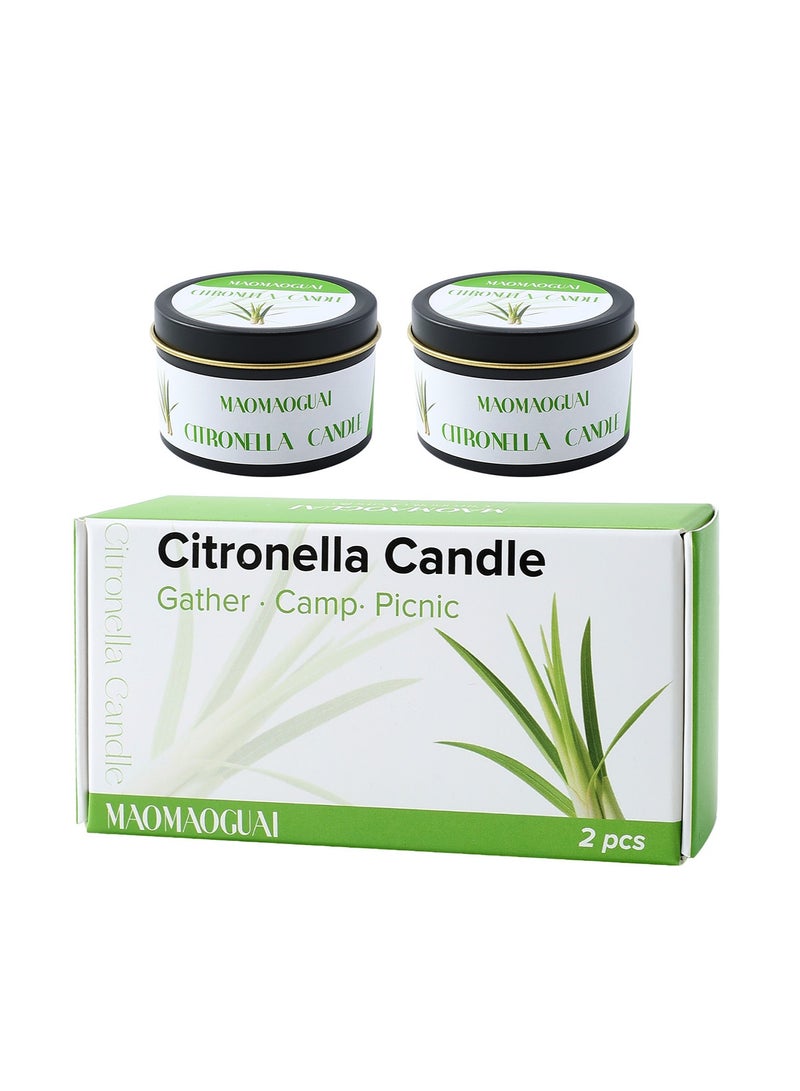شموع السترونيلا الخارجية، شموعتان من شمع الصويا برائحة عشبة الليمون، 2.5 أونصة، علبة سفر محمولة، مجموعة هدايا شموع معطرة برائحة السترونيلا للاستخدام الخارجي في الفناء والحديقة والتخييم - Image 1