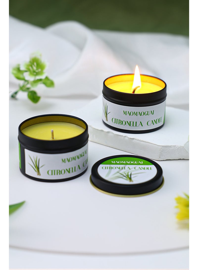 شموع السترونيلا الخارجية، شموعتان من شمع الصويا برائحة عشبة الليمون، 2.5 أونصة، علبة سفر محمولة، مجموعة هدايا شموع معطرة برائحة السترونيلا للاستخدام الخارجي في الفناء والحديقة والتخييم - Image 4