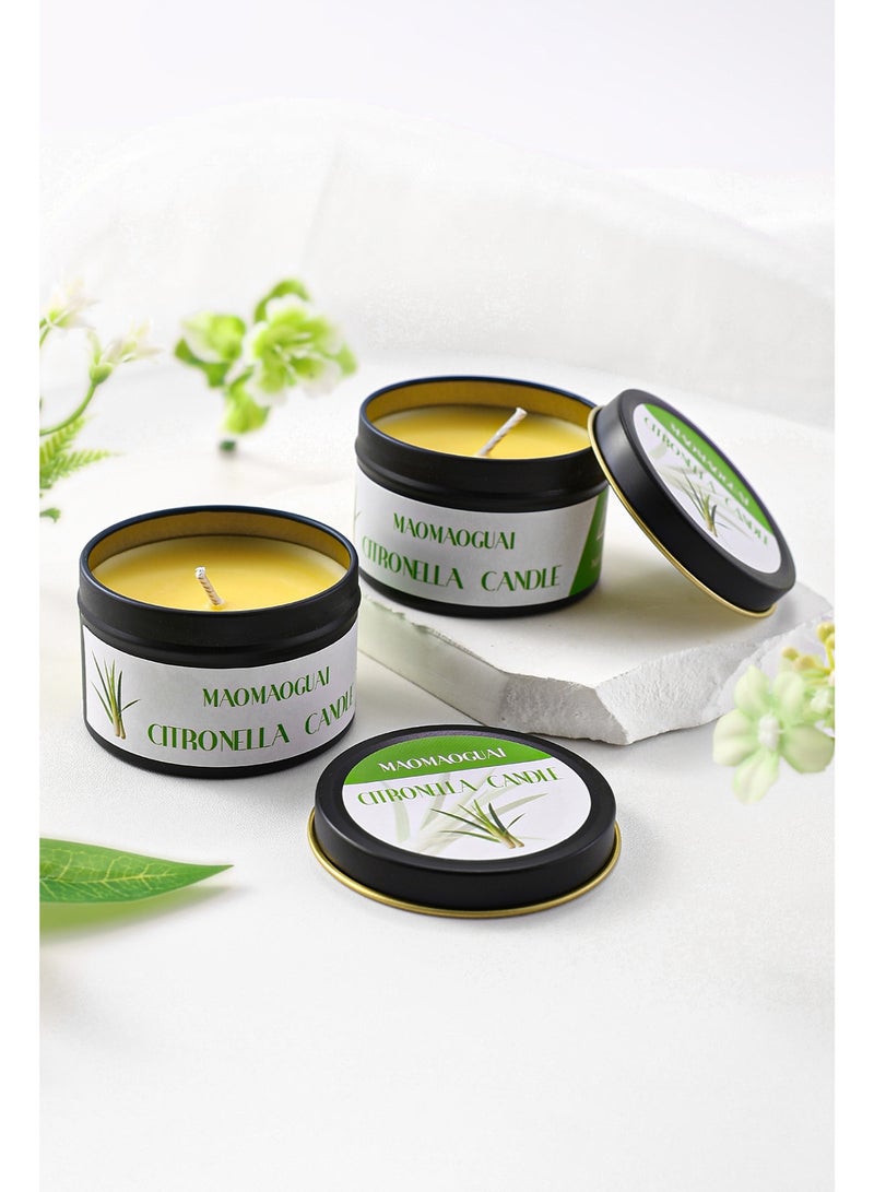 شموع السترونيلا الخارجية، شموعتان من شمع الصويا برائحة عشبة الليمون، 2.5 أونصة، علبة سفر محمولة، مجموعة هدايا شموع معطرة برائحة السترونيلا للاستخدام الخارجي في الفناء والحديقة والتخييم - Image 3