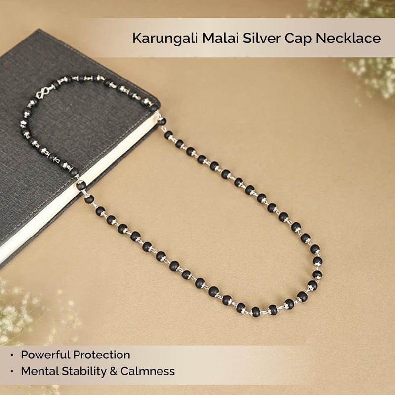 Divine Hindu Karungali Malai with Silver Color Cap Design | Original Ebony Wood Beads | Meditation, Daily Use, Gifting, Pooja | For Men & Women | Certified Jaap Mala - Image 3