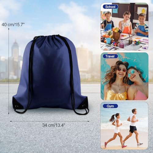 KUUQA 12Pcs Drawstring Backpack Bags Bulk Navy Blue Drawstring Bag Foldable Gym Bag Sports Cinch Sack String Backpack Storage Bags for Women Men Shopping Gym Travel Sports - Image 4