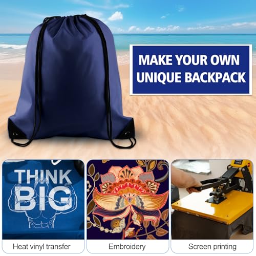KUUQA 12Pcs Drawstring Backpack Bags Bulk Navy Blue Drawstring Bag Foldable Gym Bag Sports Cinch Sack String Backpack Storage Bags for Women Men Shopping Gym Travel Sports - Image 3