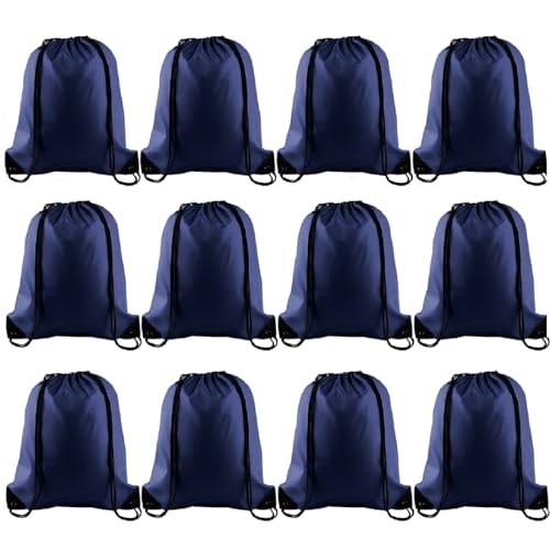 KUUQA 12Pcs Drawstring Backpack Bags Bulk Navy Blue Drawstring Bag Foldable Gym Bag Sports Cinch Sack String Backpack Storage Bags for Women Men Shopping Gym Travel Sports - Image 1