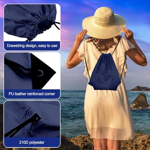 KUUQA 12Pcs Drawstring Backpack Bags Bulk Navy Blue Drawstring Bag Foldable Gym Bag Sports Cinch Sack String Backpack Storage Bags for Women Men Shopping Gym Travel Sports - Image 2