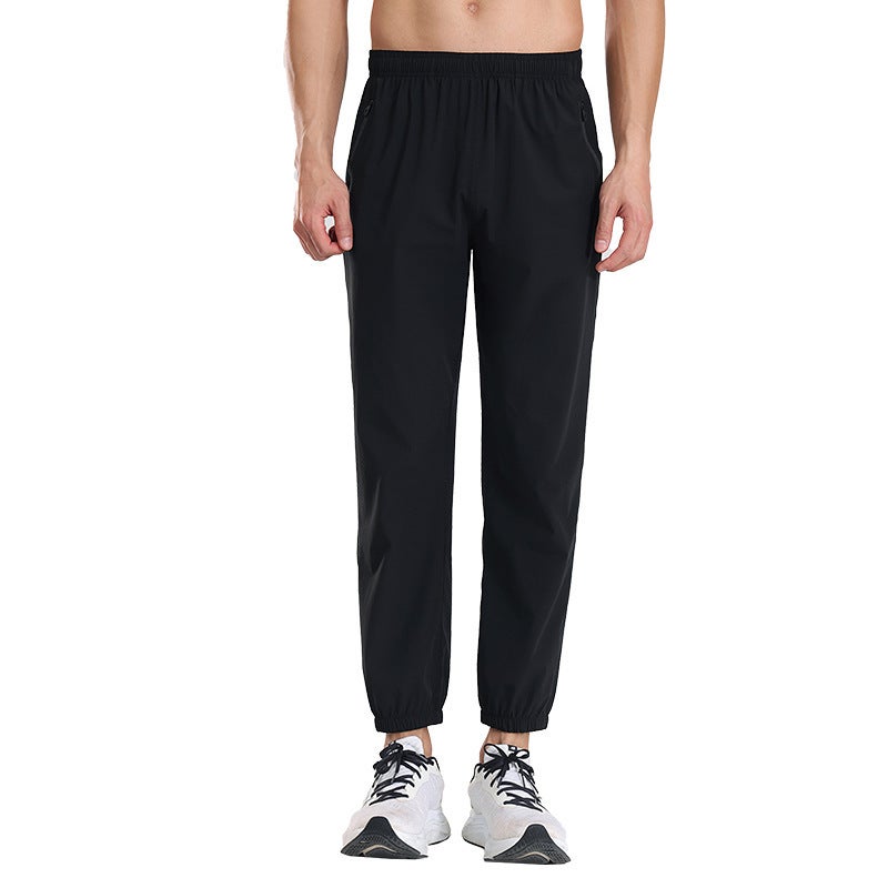 New Quick-Dry Sports Pants, Breathable Ice Silk Long Trousers for Basketball Training and Fitness, Black Jogger Sweatpants