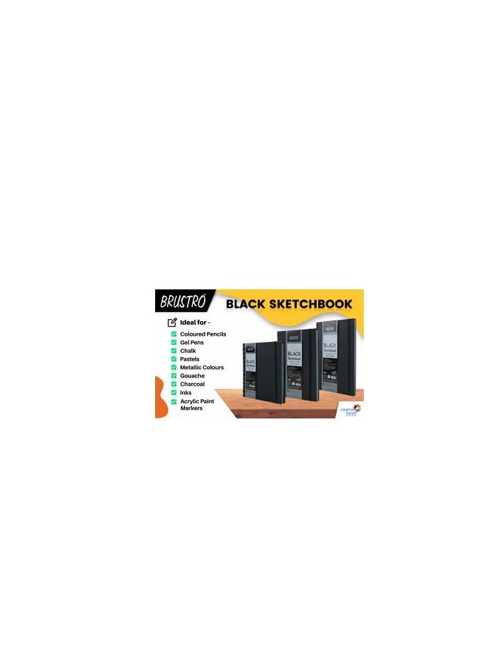 Brustro Black Sketchbook | A5, 200GSM | 40 Sheets/80 Pages | Wiro Bound, Spiral, Premium, Acid-Free Paper, Professional-Grade, Ideal for Dry Media, Mandala Art, Graphite, Charcoal, School, Office use