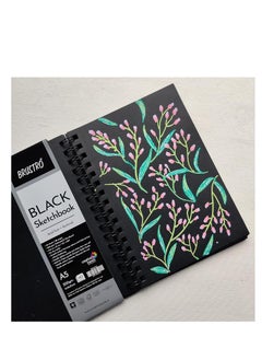 BRUSTRO Brustro Black Sketchbook | A5, 200GSM | 40 Sheets/80 Pages | Wiro Bound, Spiral, Premium, Acid-Free Paper, Professional-Grade, Ideal for Dry Media, Mandala Art, Graphite, Charcoal, School, Office use  - Image 4