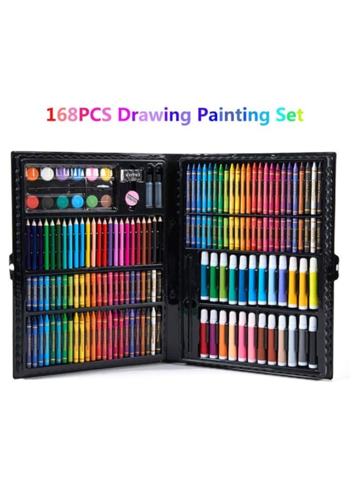 مجموعة تلوين فنية محمولة للالهام والابداع من 168 قطعة، مستلزمات للرسم والتلوين للاطفال، الوان باستيل زيتية، اقلام شمع، اقلام الوان مائية - Image 2