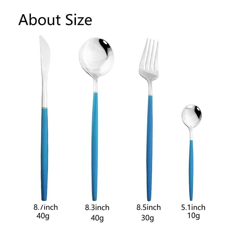 Jashii Flatware Serving Set 24 Piece  Stainless Steel Silverware Set  Blue Silver Cutlery Set  Modern Elegant Tableware Set For Party  Christmas  Dinner (Blue Silver) - Image 3