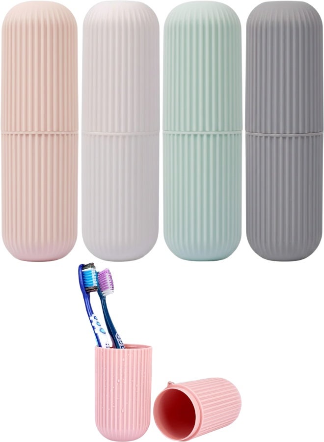 علب فرشاة أسنان محمولة 4 قطع – حافظة فرشاة أسنان محمولة ومضادة للغبار، علبة تخزين وفرشاة منظمة للسفر، المدرسة، العمل، التخييم والمنزل - Image 1